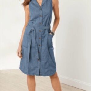 Sim & Sam Sleeveless Belted Midi Button Up Shirt Dress | Dusty Blue | Medium